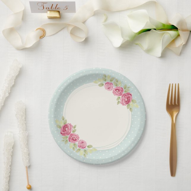 Vintage Shabby Chic Roses Frame Paper Plate (Wedding)