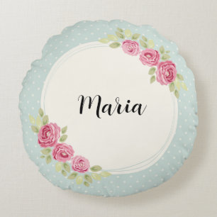 Vintage Shabby Chic Roses Frame Paper Plate Round Cushion