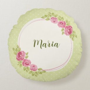 Vintage Shabby Chic Roses Frame Round Cushion