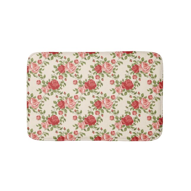 Vintage Shabby Chic Roses Pattern Bath Mat (Front)