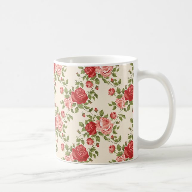 Vintage Shabby Chic Roses Pattern Coffee Mug (Right)