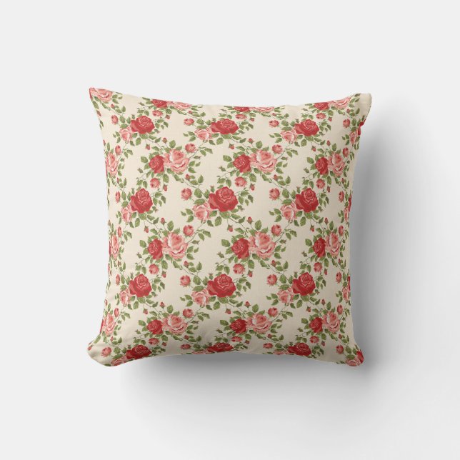 Vintage Shabby Chic Roses Pattern Cushion (Front)