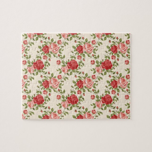Vintage Shabby Chic Roses Pattern Jigsaw Puzzle (Horizontal)