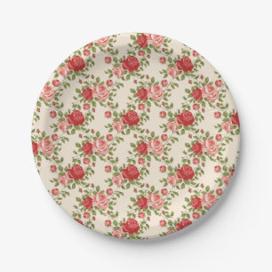 Vintage Shabby Chic Roses Pattern Paper Plate