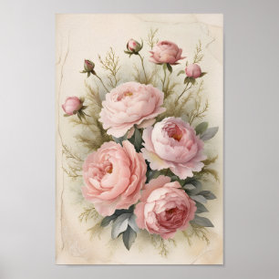 Vintage Shabby Chic Roses & Peonies Wall Art