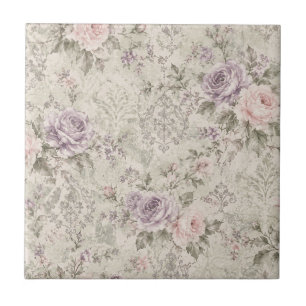 Vintage Shabby Chic Roses Square Wall Clock Tile