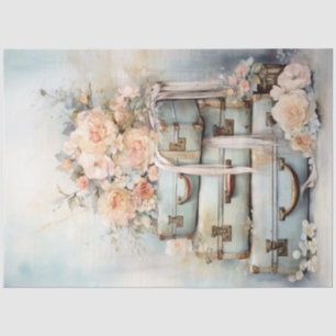 Vintage shabby chic suitcase floral pastel green tissue paper