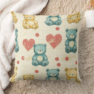 Vintage Shabby Chic Teddy Bear Gingham Pattern Cushion