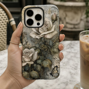 Vintage Shabby Chic White Rose and Butterfly  iPhone 16 Pro Case