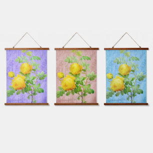 Vintage Shabby Chic Yellow Roses Set of 3 Hanging Tapestry