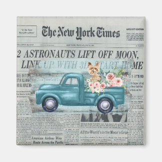 Vintage Shabby Chic Yorkie And Truck Ephemera  Magnet