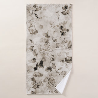 Vintage shabby elegant white grey roses floral bath towel