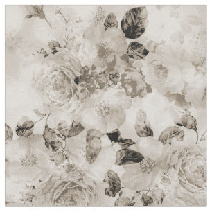 Vintage shabby elegant white grey roses floral fabric
