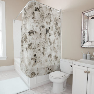 Vintage shabby elegant white grey roses floral shower curtain