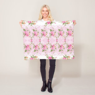 Vintage Shabby Flowers Fleece Blanket
