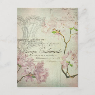 Vintage Shabby Flowers French Script Chic Corset Postcard