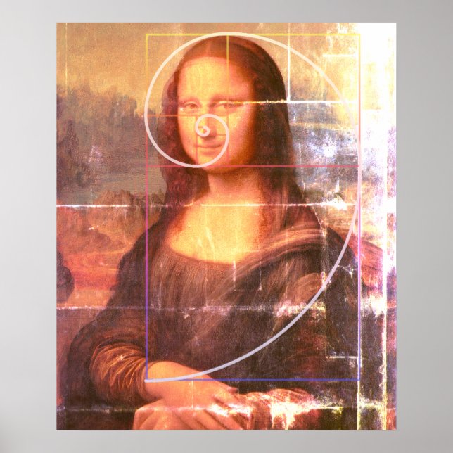 Vintage Shabby Mona Lisa Spiral Fibonacci Vendredi Poster (Front)