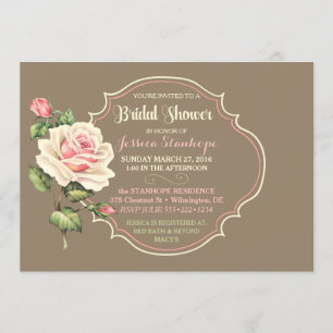 Vintage Shabby Rose Bridal Shower Pink Creme Invitation