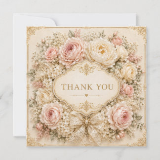 Vintage Shabby Roses Thank You Card 