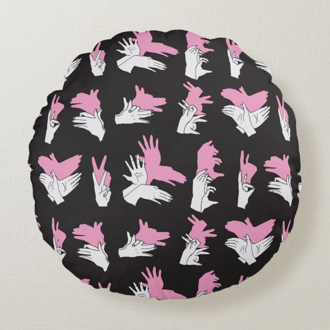 Vintage Shadow Hand Pattern Design Round Cushion (Front)
