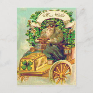 Vintage Shamrock Car St Patrick's Day Card