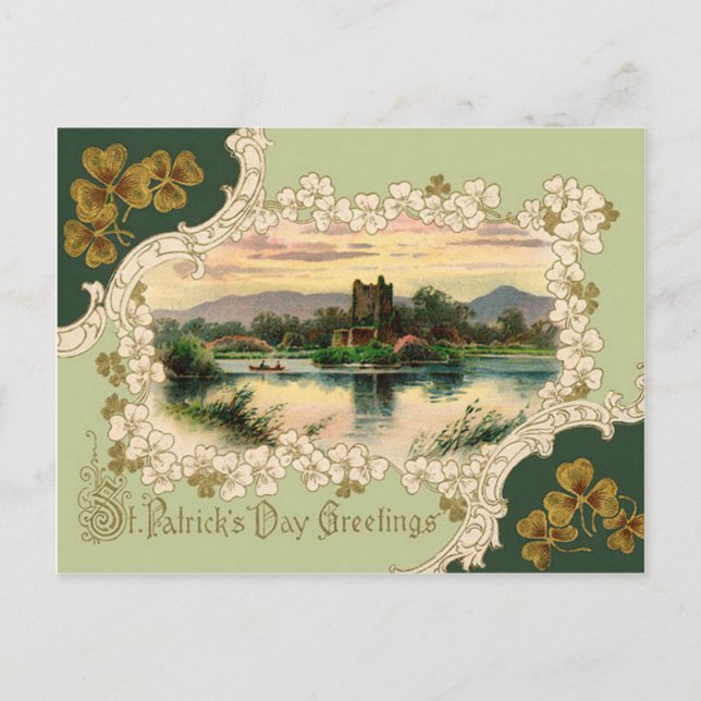 Vintage Shamrock Castle St Patrick's Day Card (Front)