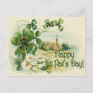 Vintage Shamrock Church Village St Patrick's Day C Postcard