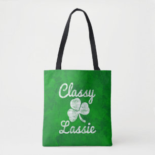 Vintage Shamrock Classy Lassie St. Patricks Day Tote Bag