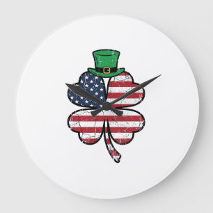 Vintage Shamrock Flag St. Patricks Day Large Clock