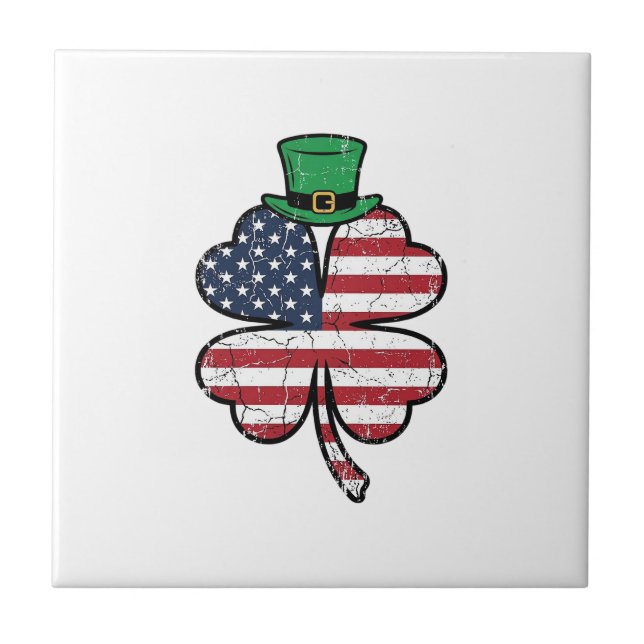 Vintage Shamrock Flag St. Patricks Day Tile (Front)