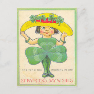 Vintage Shamrock Girl St Patrick's Greeting Card
