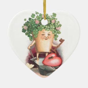 Vintage Shamrock Heart and Key St Patrick's Day Ceramic Tree Decoration