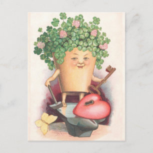 Vintage Shamrock Heart and Key St Patrick's Day Postcard