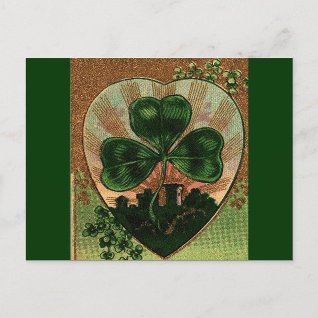 Vintage Shamrock Irish Heart Castle Motif Postcard (Front)
