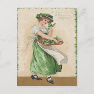 Vintage Shamrock Maiden St Patrick's Day Card