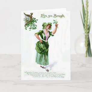 Vintage Shamrock Maiden St Patrick's Day Card