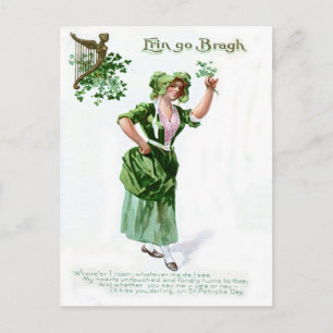 Vintage Shamrock Maiden St Patrick's Day Card