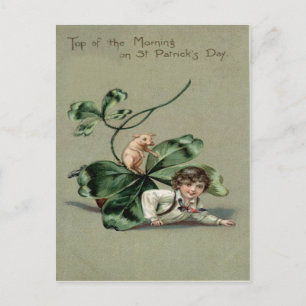 Vintage Shamrock Pig St Patrick's Day Card