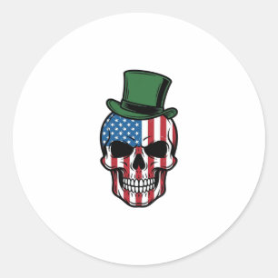 Vintage Shamrock Skull Flag Vector Design_1 Classic Round Sticker