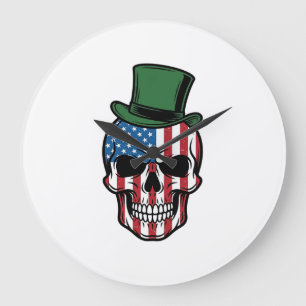 Vintage Shamrock Skull Flag Vector Design_1 Large Clock