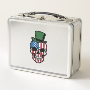Vintage Shamrock Skull Flag Vector Design_1 Metal Lunch Box