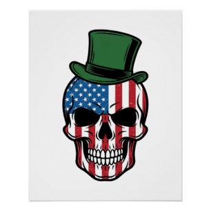 Vintage Shamrock Skull Flag Vector Design_1 Poster