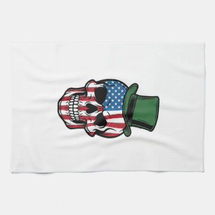 Vintage Shamrock Skull Flag Vector Design_1 Tea Towel