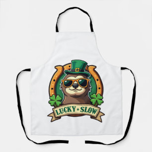 Vintage Shamrock Sloth Lucky Clover Graphic 2 Apron