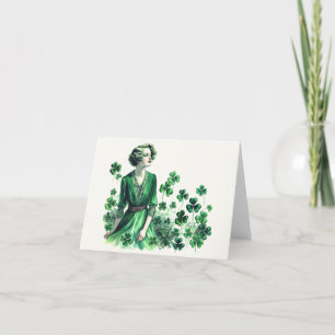 Vintage Shamrock St. Patrick's Day Woman Holiday Card