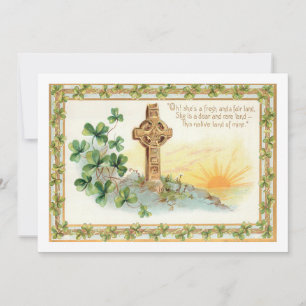 Vintage Shamrocks and Celtic Cross Holiday Card
