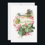 Vintage Shamrocks St. Patrick's Day Greetings Holiday Card<br><div class="desc">Lovely vintage Irish greeting featuring rustic cottage,  green shamrocks,  pink dog roses and St. Patrick's Day Greetings typography. Back features editable Irish blessing message.</div>