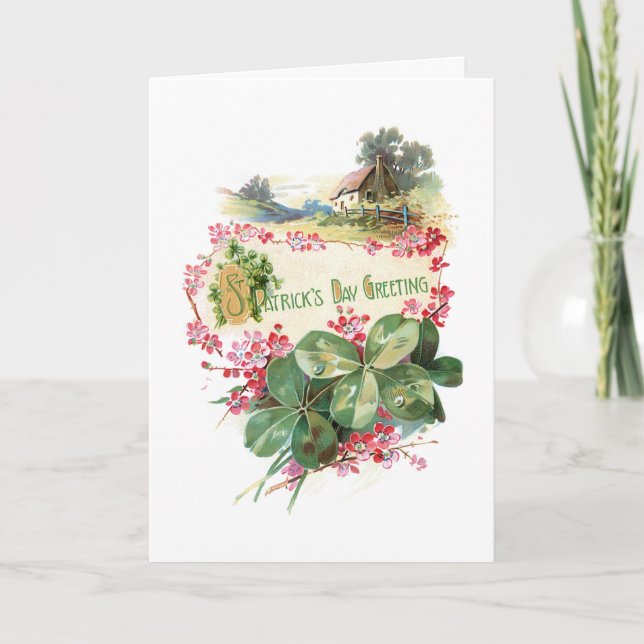 Vintage Shamrocks St. Patrick's Day Greetings Holiday Card (Front)