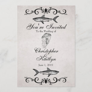 Vintage Shark and Jellyfish Beach Wedding Invitation