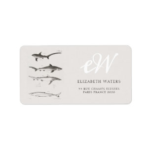 VINTAGE SHARK ILLUSTRATION CHART ADDRESS LABEL